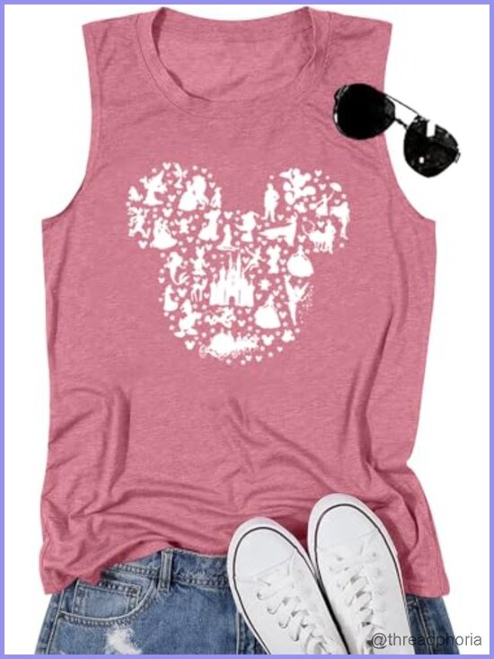 Tops - Women Fairy Castle Graphic Tank Top Magic Kingdom Sleeveless Tee Vacation Gift
